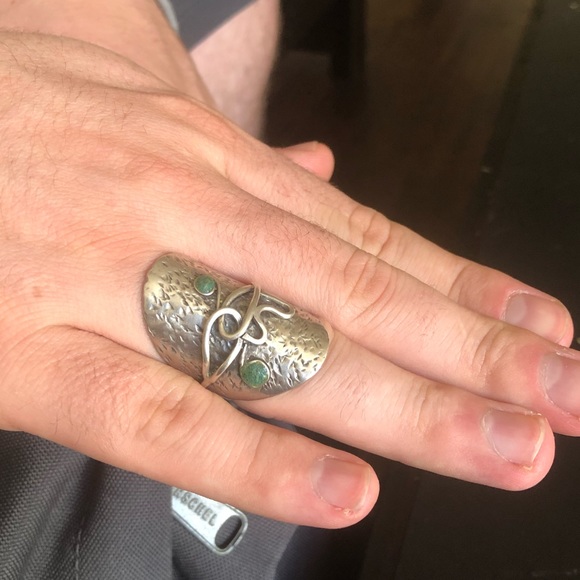 🙌🏾 Handmade Turquoise Boho Silver Hammered… - Picture 7 of 8